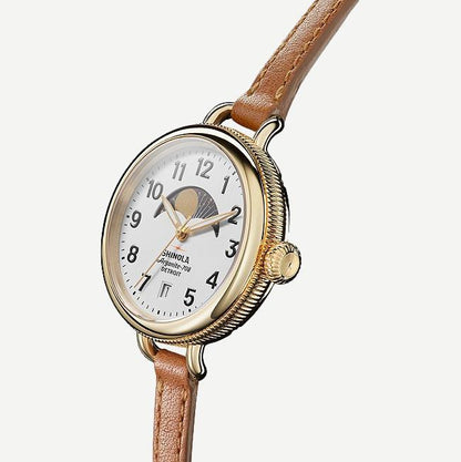Birdy Moon Phase 34mm Tan Leather - White