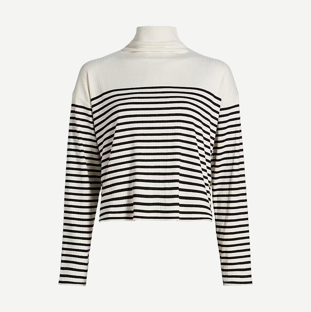 The Knit Rib Stripe T-Neck - Beige MT - Galvanic.co