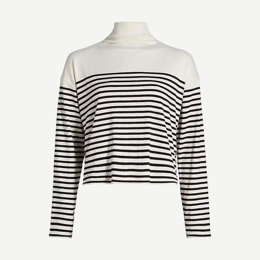 The Knit Rib Stripe T-Neck - Beige MT - Galvanic.co