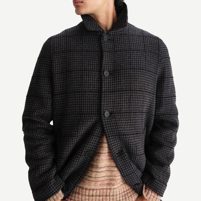 Stan Coat - Navy / Grey Puppytooth Check - Galvanic.co