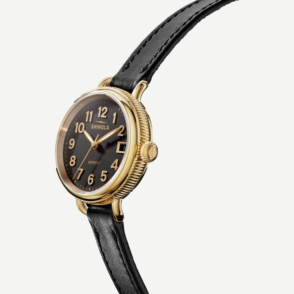 Shinola Birdy 3HD 31mm watch with a black dial and black leather strap
