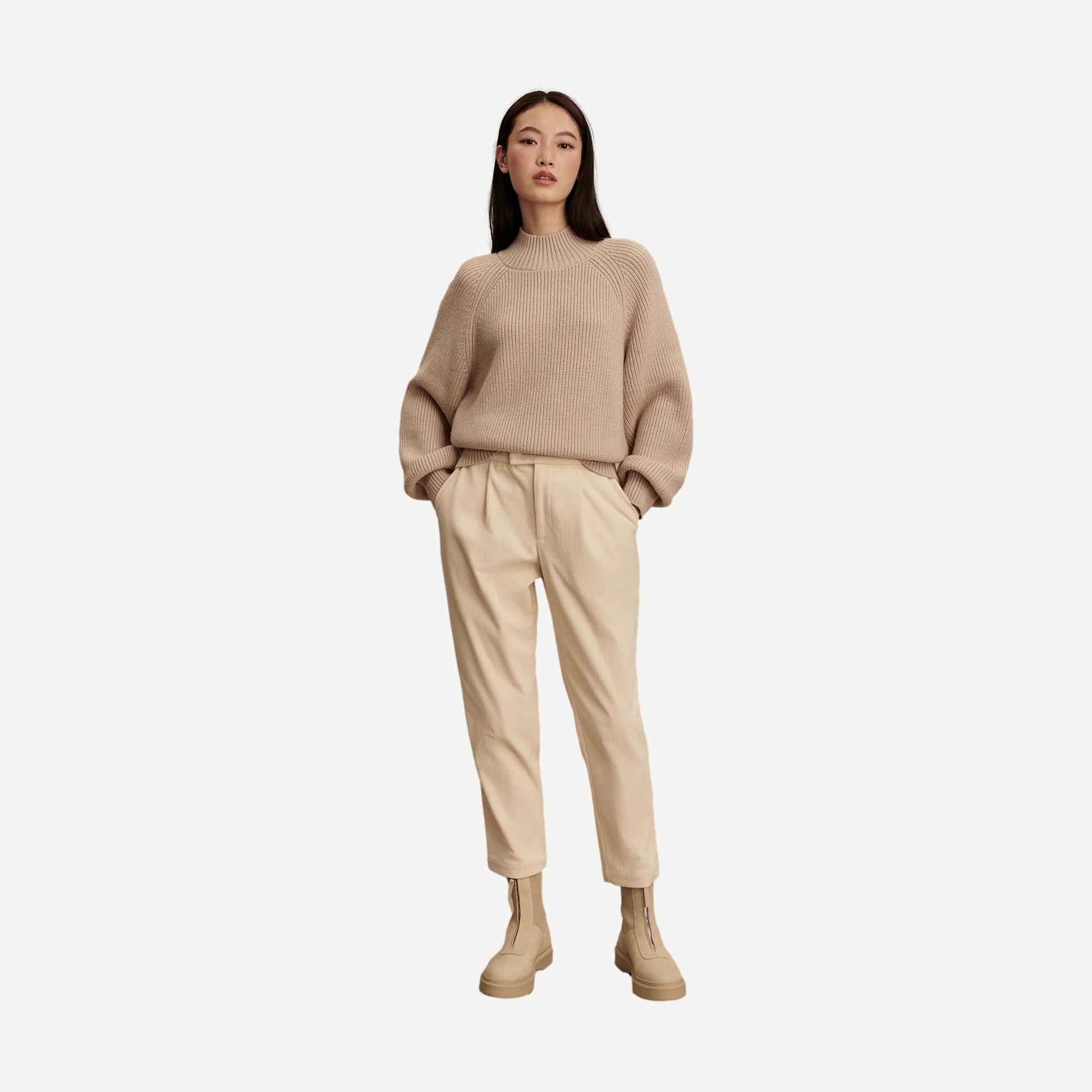 Martina High Neck Rib Knit - Cement - Galvanic.co
