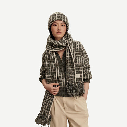 Lindsey Check Knit Scarf - Charcoal Marl