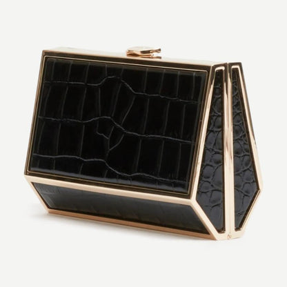 Maddox Croc-Embossed Clutch - Black