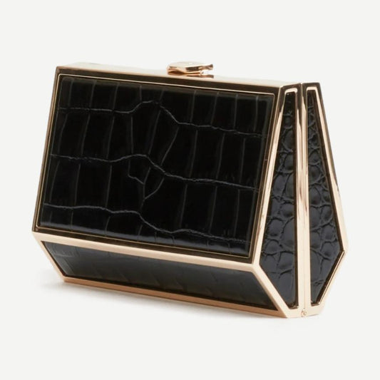 Maddox Croc-Embossed Clutch - Black