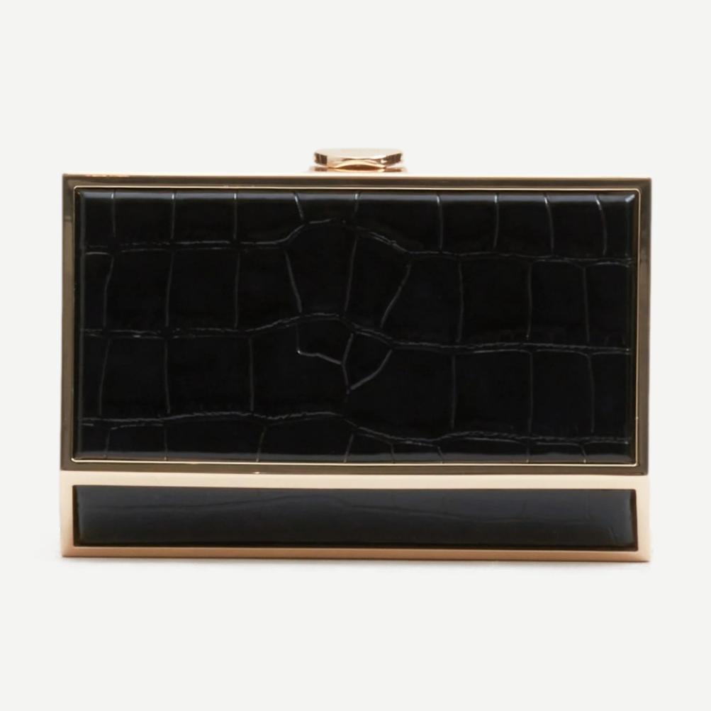 Maddox Croc-Embossed Clutch - Black