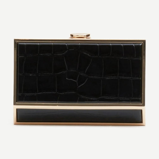 Maddox Croc-Embossed Clutch - Black