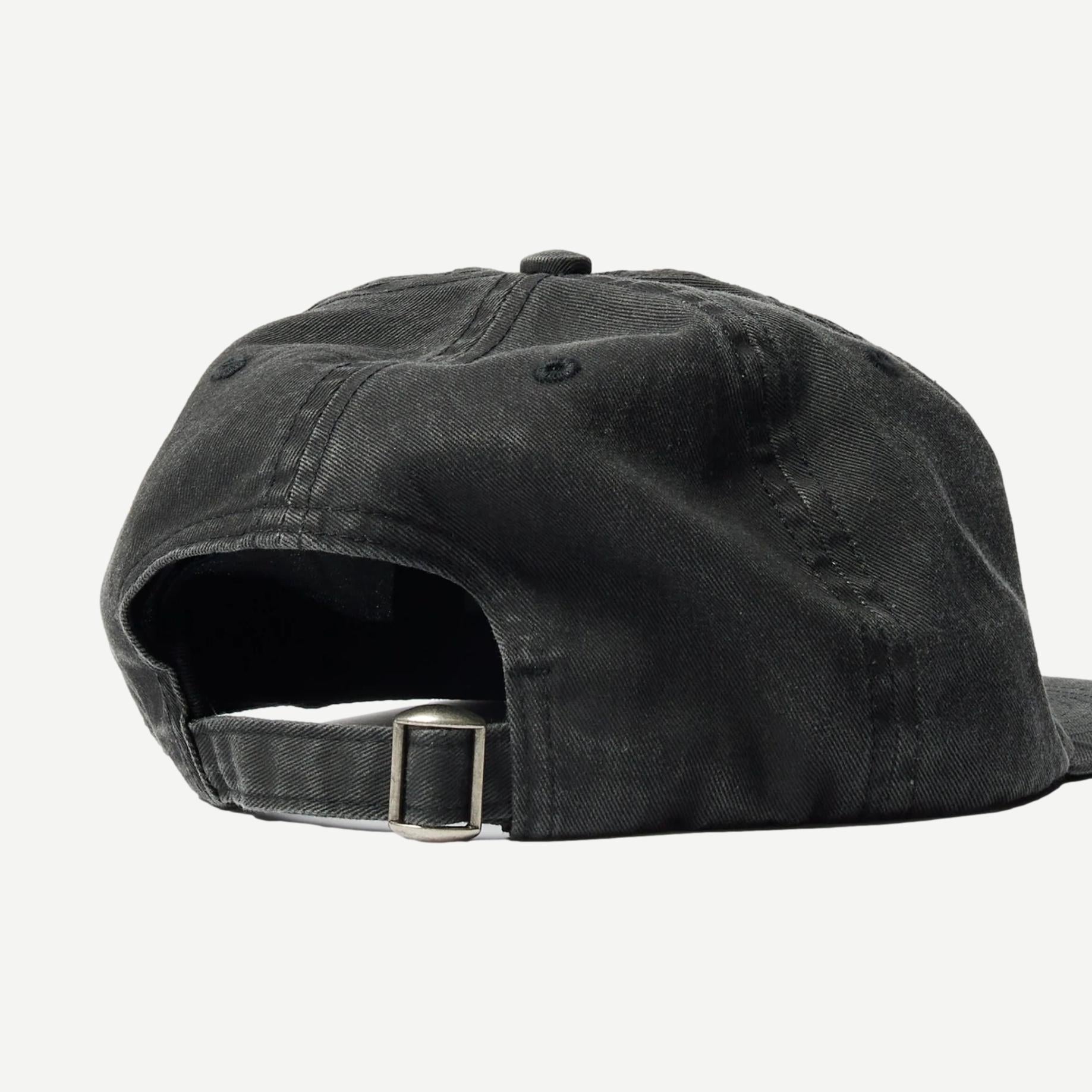 Black "End The 6 Panel Hat" by Parra, stylish six-panel cap with minimal branding and a classic design.