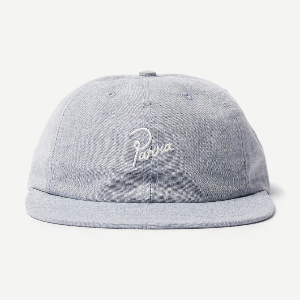 Blue Signature 6 Panel Hat by Parra featuring a structured six-panel design and embroidered logo on the front.