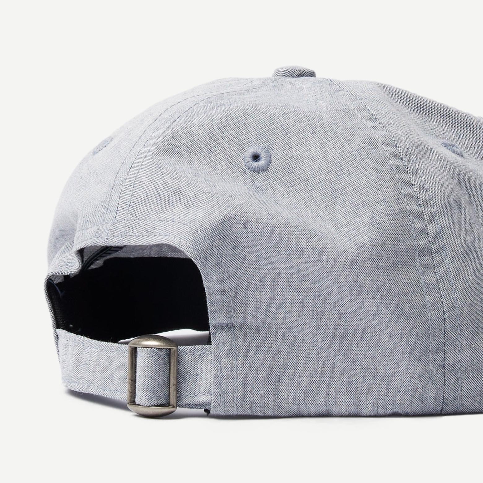 Blue Signature 6 Panel Hat by Parra with structured crown and curved brim, featuring a subtle embroidered logo on front.