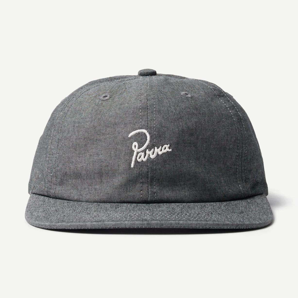 Black Signature 6 Panel Hat by Parra with a structured six-panel design and curved brim, shown from the front.