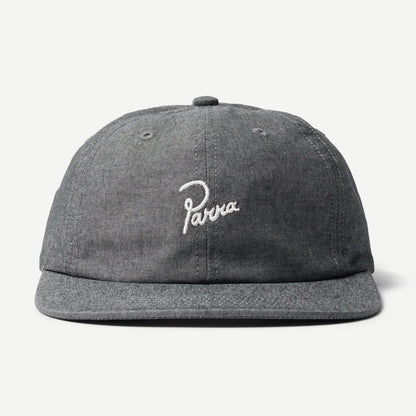 Black Signature 6 Panel Hat by Parra with a structured six-panel design and curved brim, shown from the front.