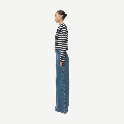 Hartland Knit Crewneck Cardigan - Midnight Stripe - Galvanic.co