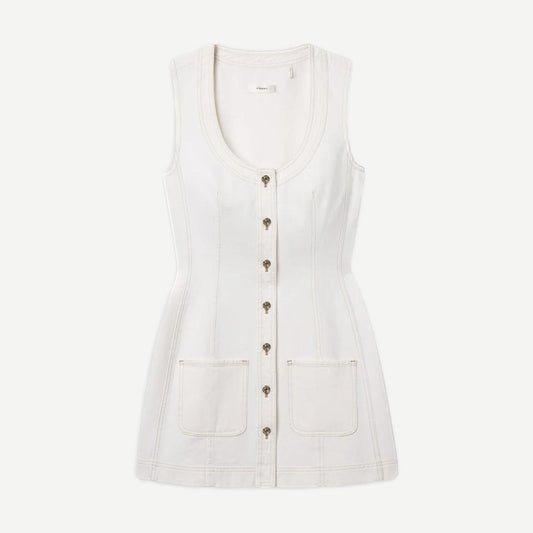 Frame Denim The Patch Pocket Dress in Au Natural Clean, casual dress with patch pockets, sleeveless design, and relaxed fit.