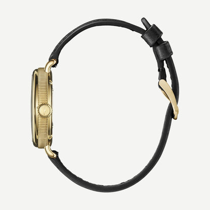 Shinola Birdy 3HD 31mm watch with a black dial and black leather strap