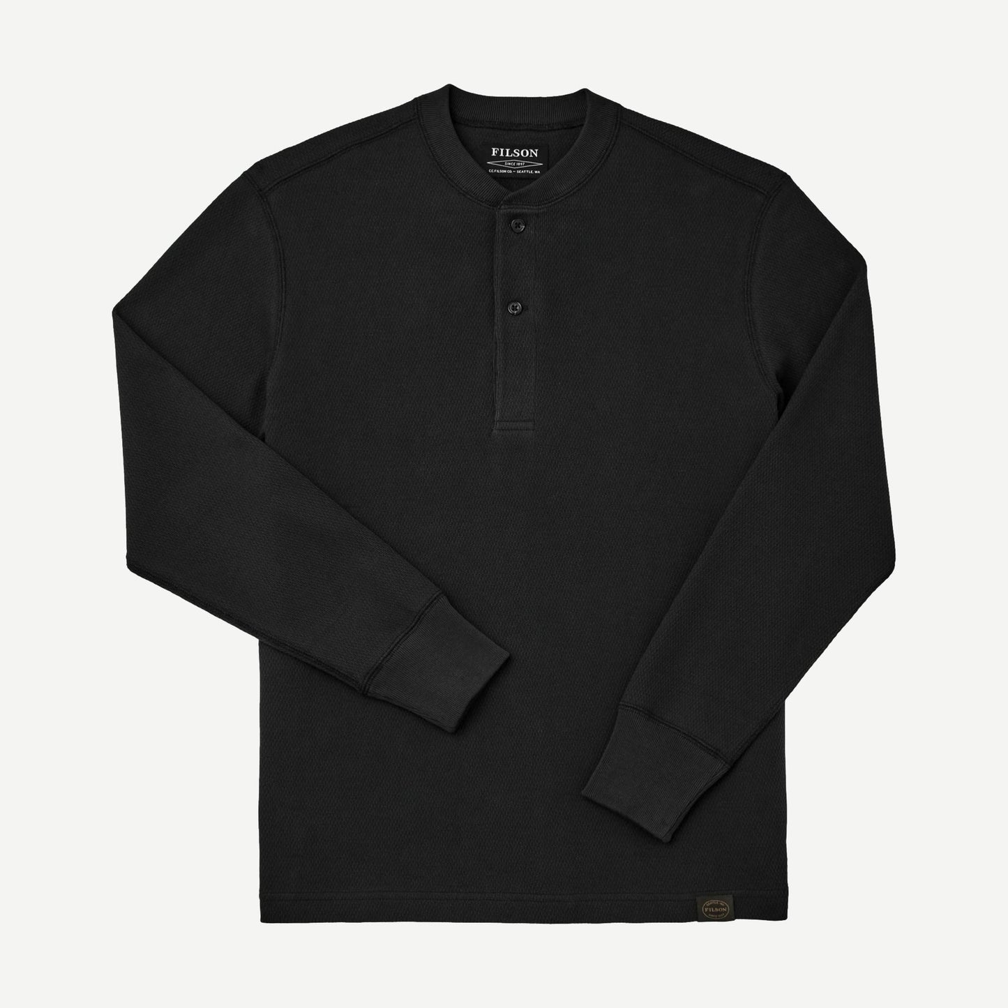 Waffle Knit Thermal Henley - Faded Black