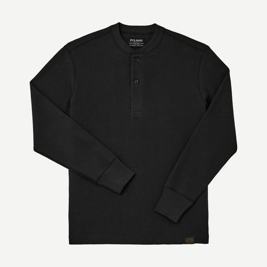 Waffle Knit Thermal Henley - Faded Black