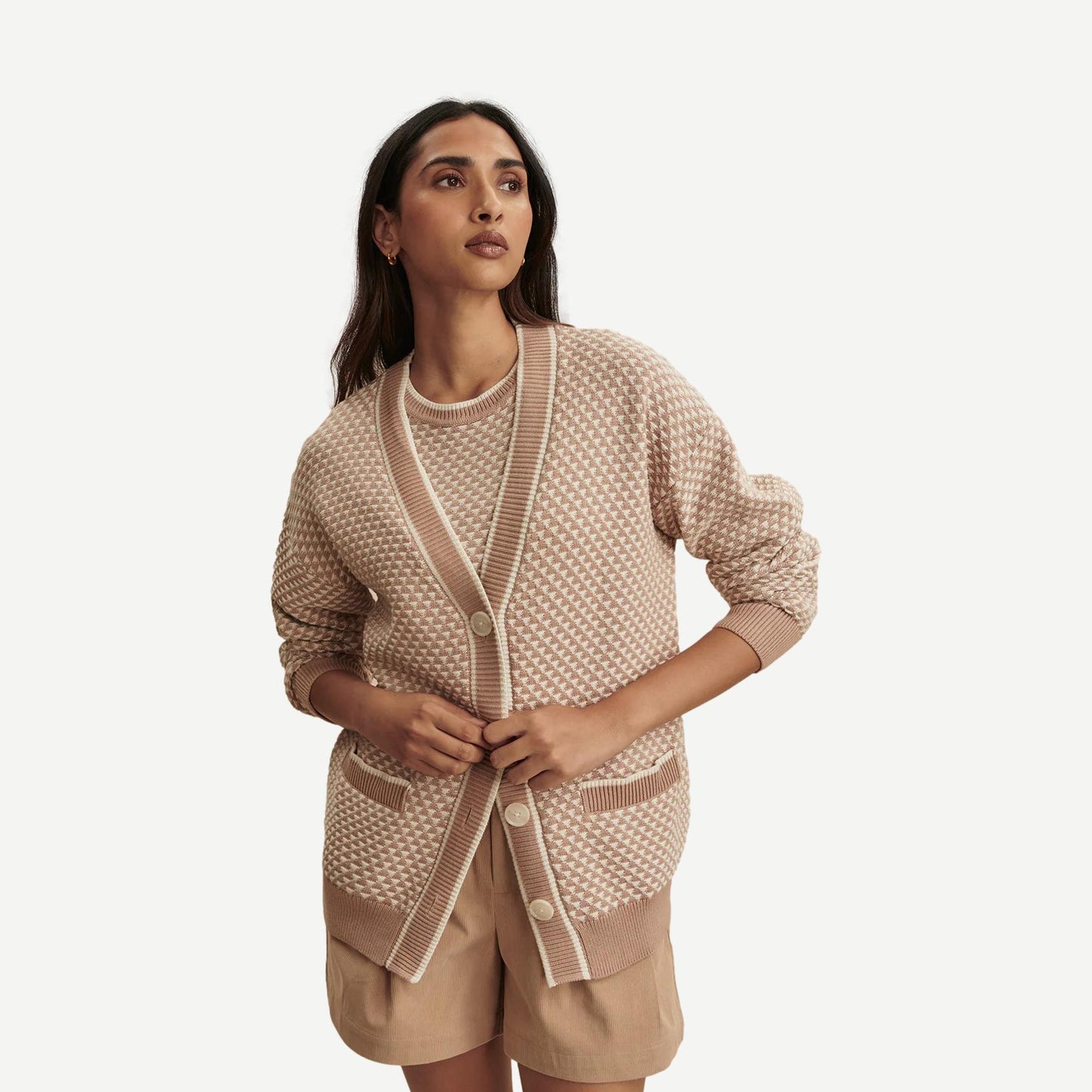 Tarran Stitch Knit Cardigan - Light Taupe - Galvanic.co