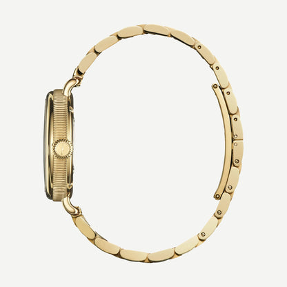 Shinola Birdy 31mm gold watch with gray mother-of-pearl dial