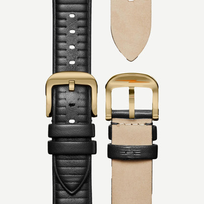 Shinola Mechanic 3H 39mm black leather watch with black dial and stainless steel case