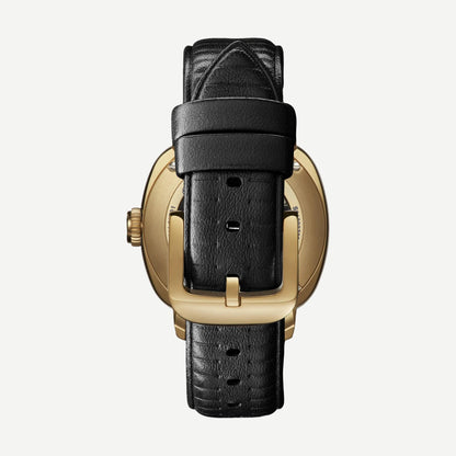 Shinola Mechanic 3H 39mm watch with black leather strap and black dial