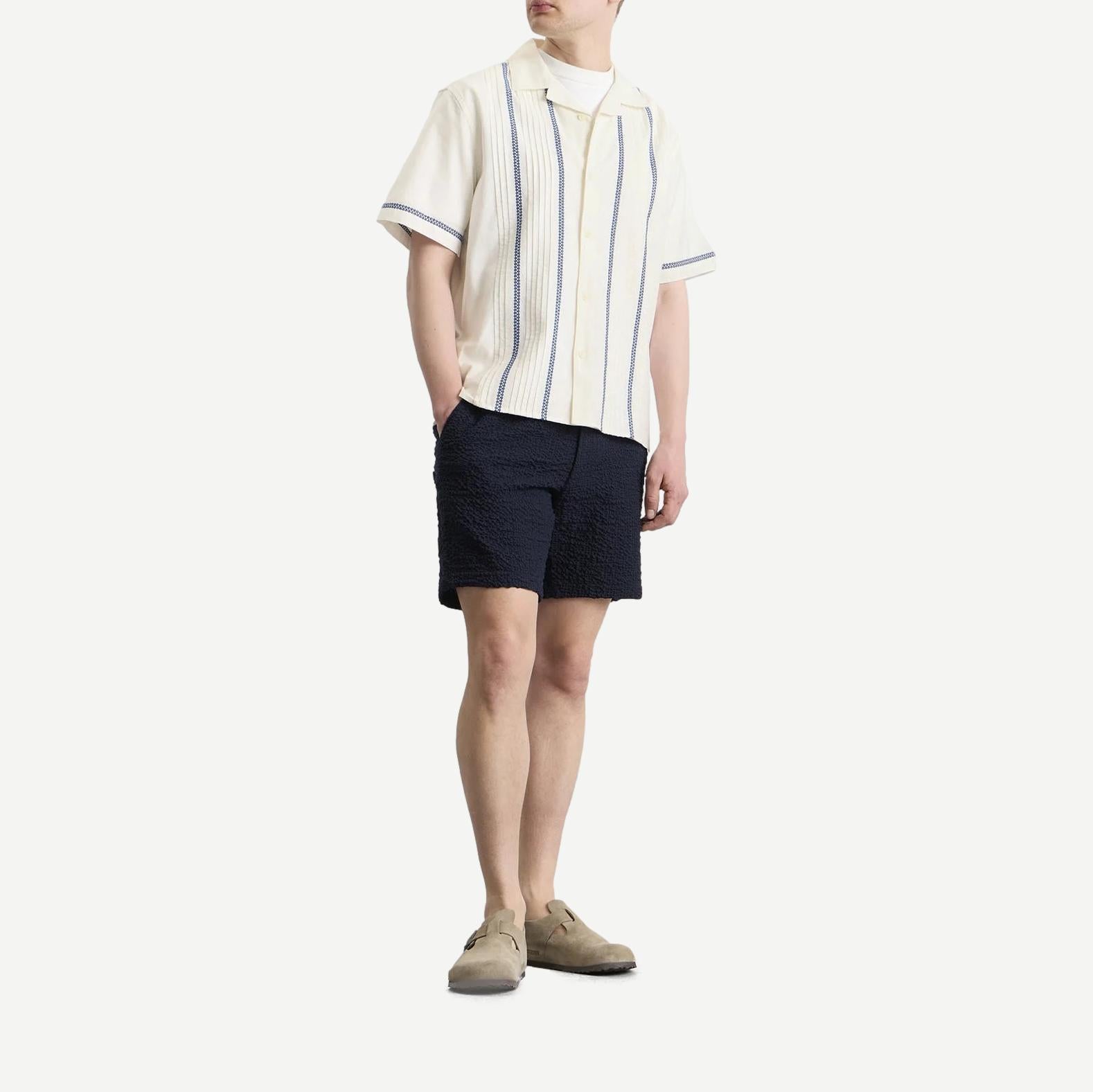 Didcot SS Shirt - Pintuck - Ecru/Blue - Galvanic.co