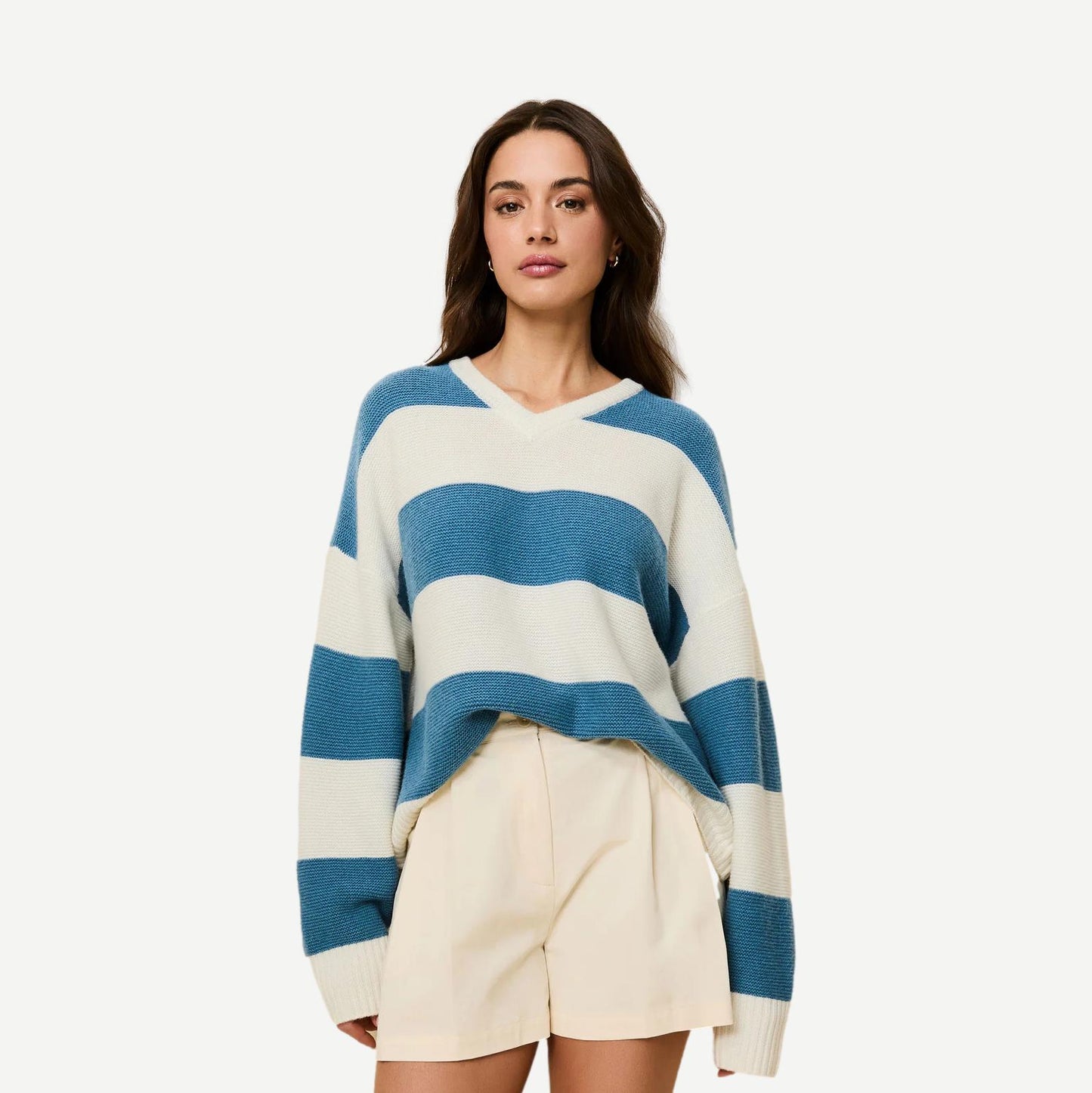 The Reva Pullover - French Blue/Brule Stripe