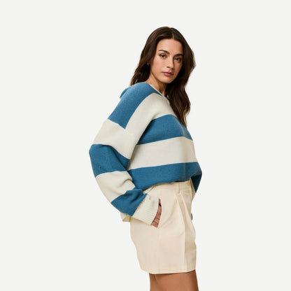 The Reva Pullover - French Blue/Brule Stripe