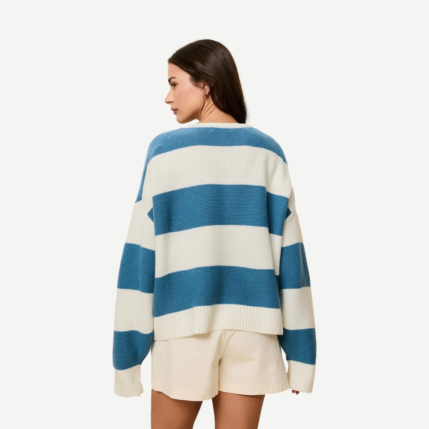The Reva Pullover - French Blue/Brule Stripe