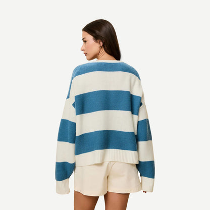 The Reva Pullover - French Blue/Brule Stripe