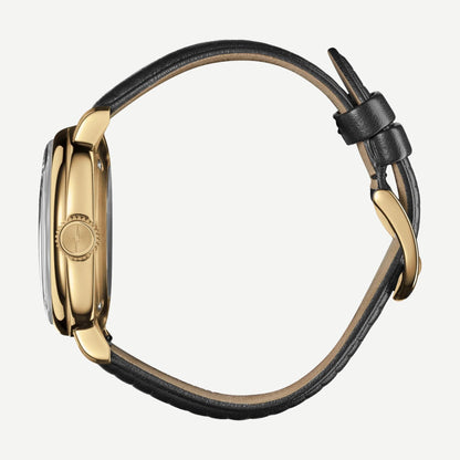 Shinola Mechanic 3H 39mm watch with black leather strap and black dial