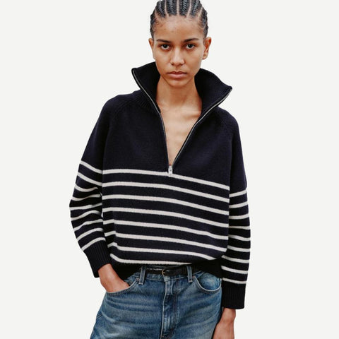Ganze Sweater - Dark Navy/Ivory Stripe - Galvanic.co