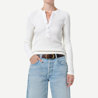 Drea Waffle Henley Pashmina - Off White - Galvanic.co