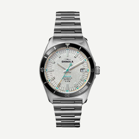 Shinola Duck Automatic Watch 38mm in Alabaster with round dial and leather strap