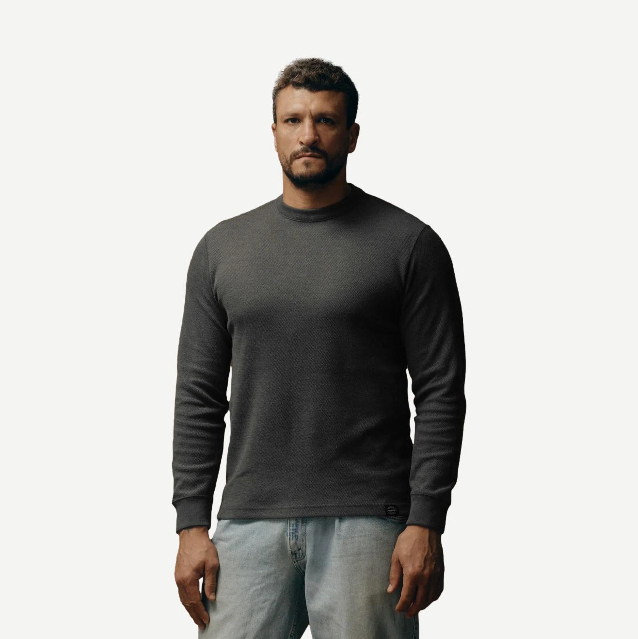 Waffle Knit Thermal Crewneck - Charcoal