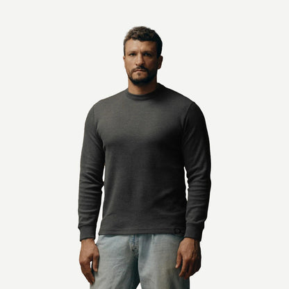 Waffle Knit Thermal Crewneck - Charcoal