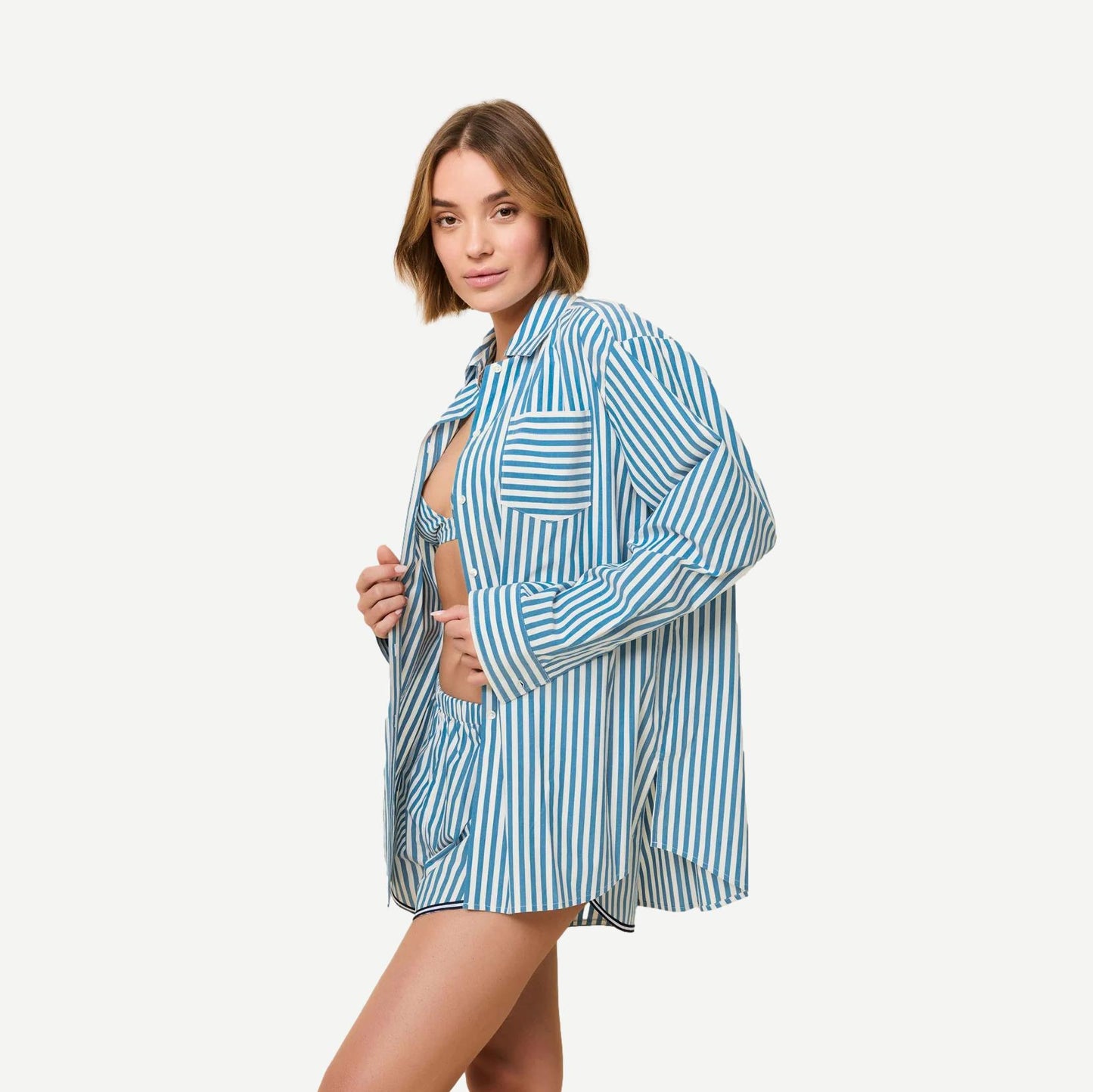 The Avril Button Down - French Blue/Brule Stripe