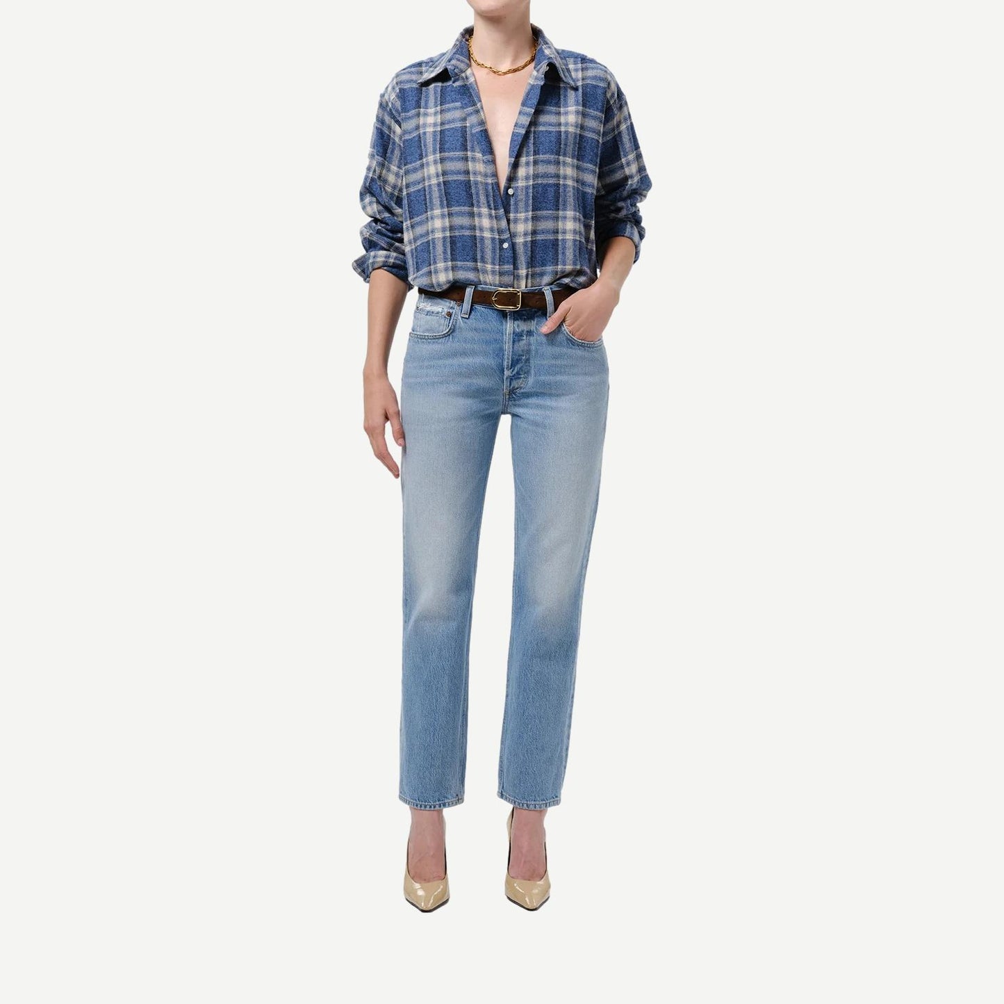 Ana Cropped Shirt - Marina Plaid