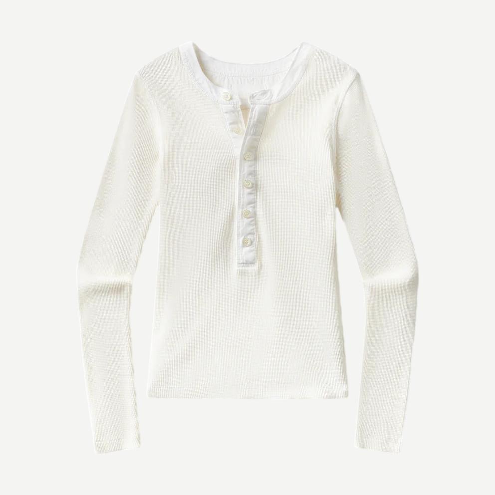 Drea Waffle Henley Pashmina - Off White - Galvanic.co
