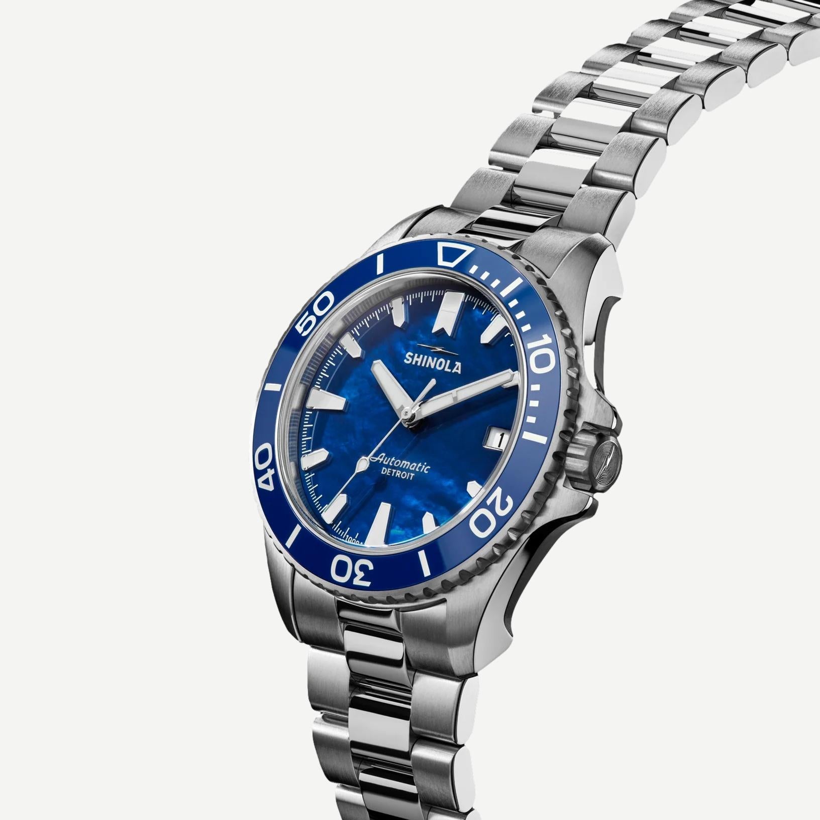 Monster Automatic Lake Michigan 39mm Dive Watch - Blue/MOP/Silver - Galvanic.co
