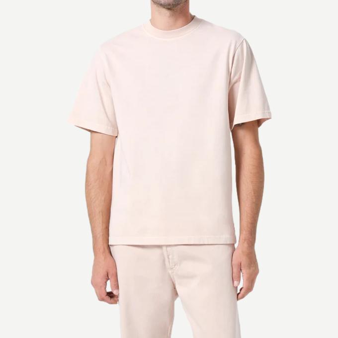 Agolde Asha Mock Neck Tee in foundation color, close-up of the soft cotton fabric and fitted style.
