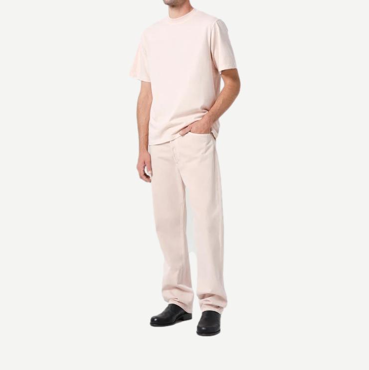 Agolde Asha Mock Neck Tee in foundation color, close-up of soft cotton fabric and fitted design, styled casually.