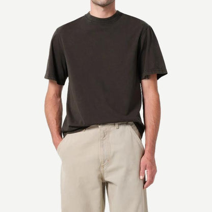 Agolde Asha Mock Neck Tee in fracture color, casual T-shirt with fitted silhouette and mock neck design, shown on a model.