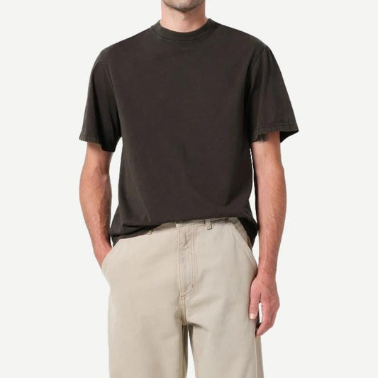 Agolde Asha Mock Neck Tee in fracture color, close-up showing soft fabric and fitted style of the T-shirt.