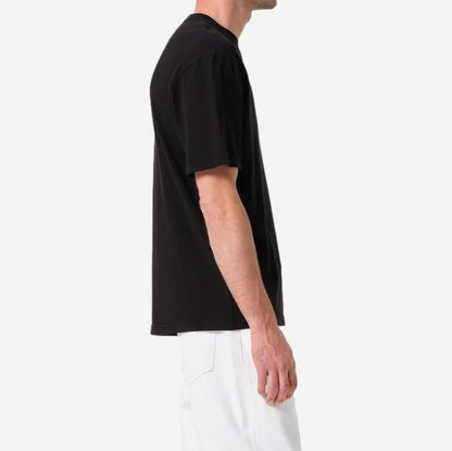 Black Agolde Asha Mock Neck Tee displayed on a hanger, showcasing its fitted mock neck and sleek casual style.