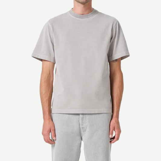 Agolde Asha Mock Neck Tee in Reflect color, close-up of soft fabric and fitted design, showcasing stylish casual T-shirt.