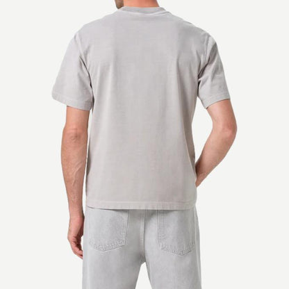 Agolde Asha Mock Neck Tee Reflect in black, close-up of fitted T-shirt with mock neck and subtle reflective details.