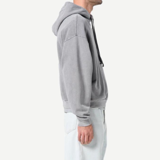 Agolde Salford Hoodie in neutral color, soft sweatshirt with relaxed fit and ribbed cuffs, displayed on a hanger.