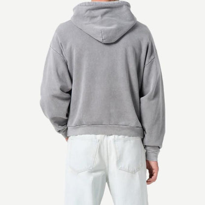 Agolde Salford Hoodie in gray, casual sweatshirt with a relaxed fit, featuring a hood and front pocket, on a neutral background.