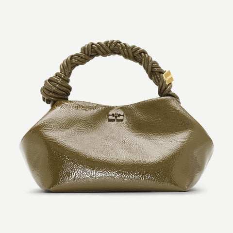 Ganni Bou Bag Small Patent - Military Olive - Galvanic.co